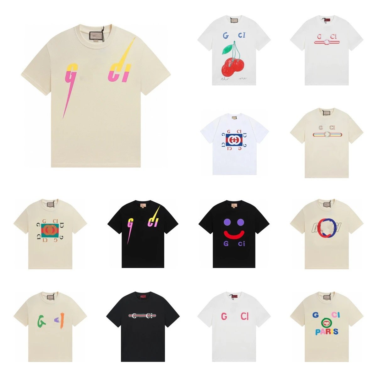 Casual Letter Print Cotton Unisex Tee Shirt - Off White - Gallery Image 1 - Detailed View