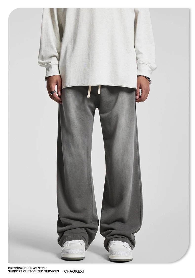 Men's Straight Cotton Sweatpants Casual Trousers - Ash - Gallery Image 7 - Detailed View