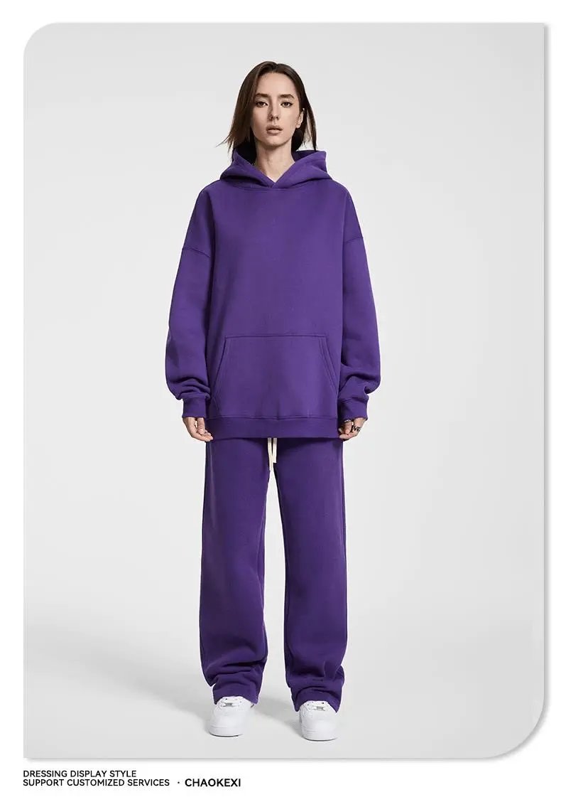 Retro Fleece Hoodie Set Unisex Pullover Forest - Gallery Image 3 - Detailed View