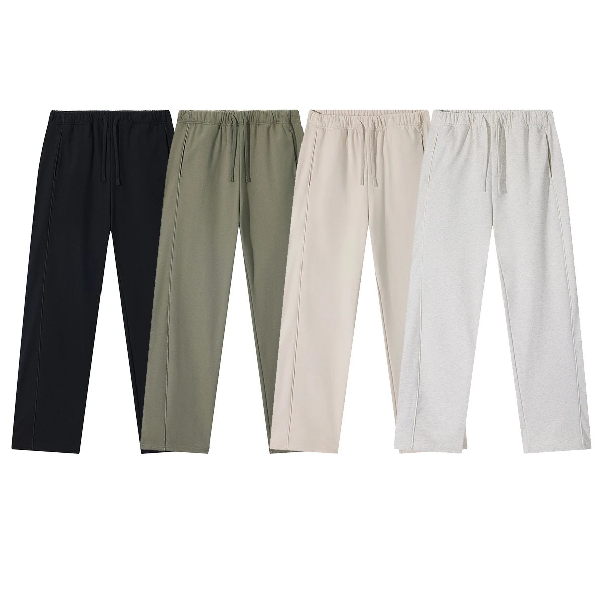 Men's Fleece Straight Leg Sweatpants Streetwear Jet Black - Gallery Image 2 - Detailed View