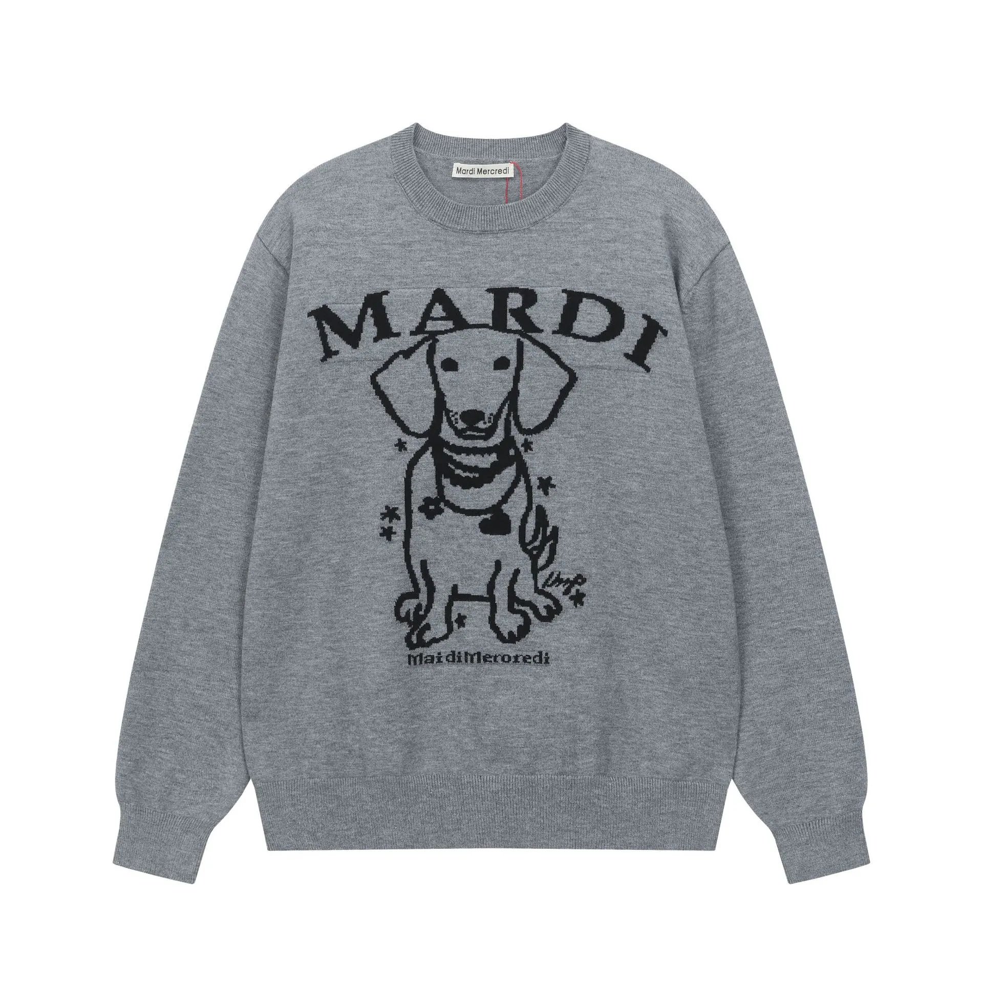 Women's Fall Winter Wool Blend Crewneck Dachshund Sweater Heather Gray - High Quality Product Image - Cnfans