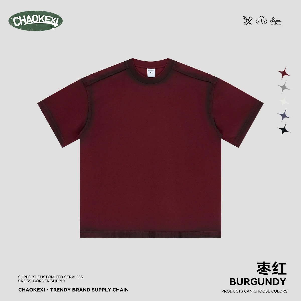 Retro Washed Graphic Tee Unisex Loose Fit Top-Burgundy - CHAOKEXI - Cnfans - $22.58