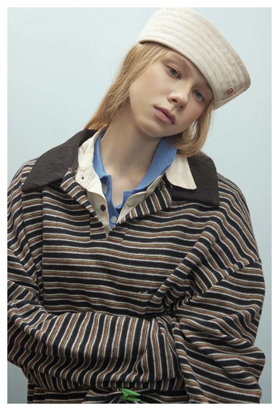 Oversized Striped Polo Shirt Unisex Long Sleeve Layered Obsidian - Gallery Image 5 - Detailed View