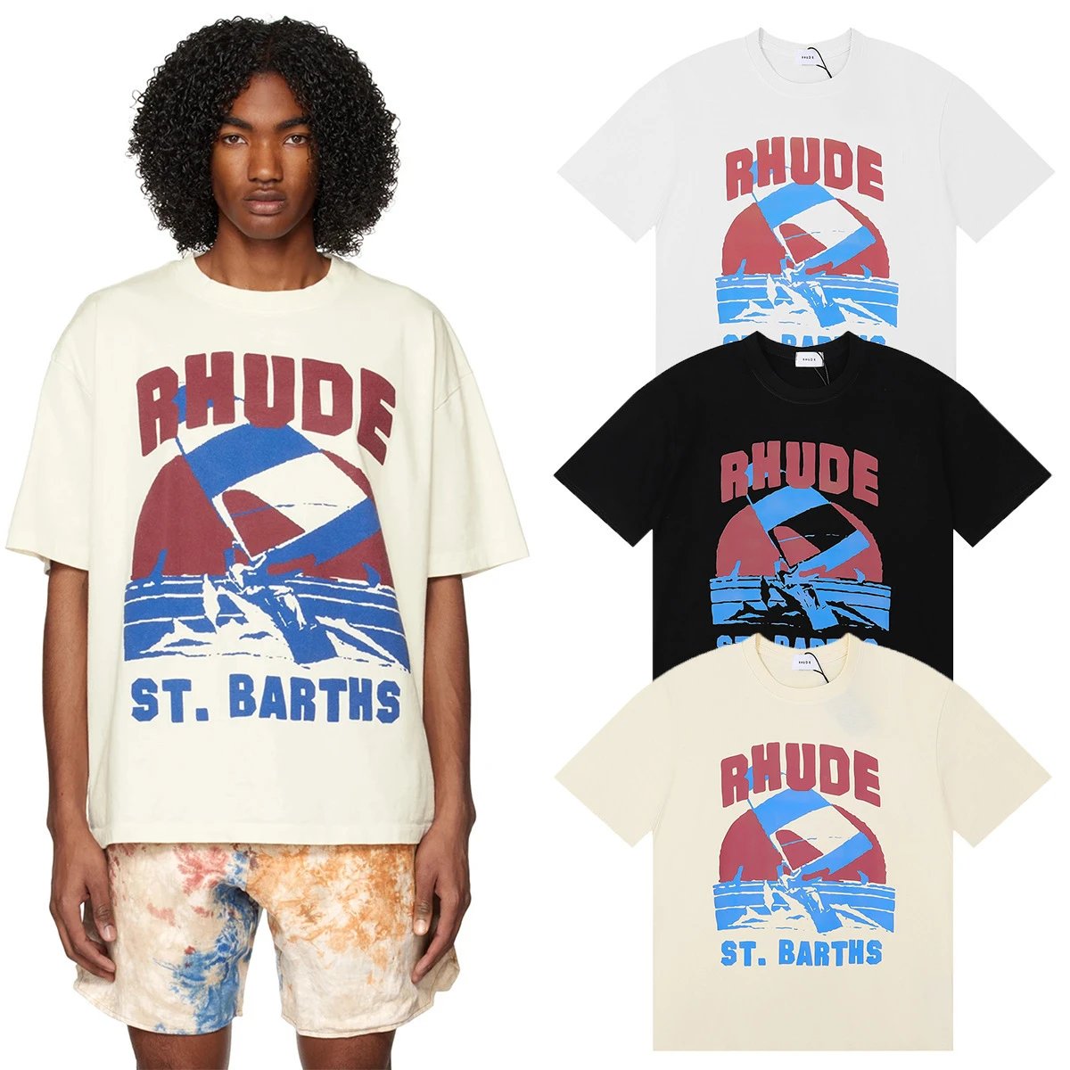 Rhude Sail Print T-Shirt Multi - Gallery Image 7 - Detailed View