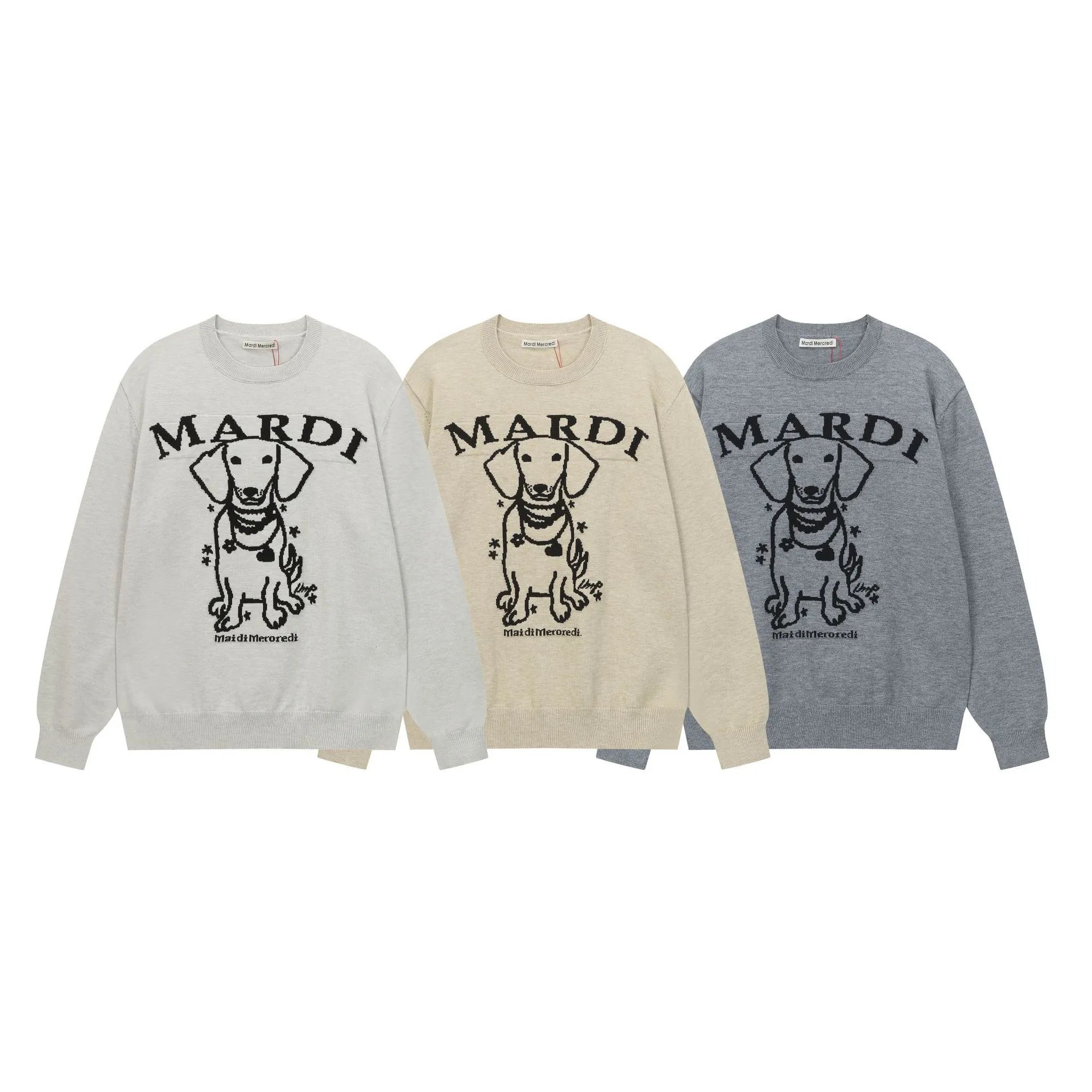 Women's Fall Winter Wool Blend Crewneck Dachshund Sweater Heather Gray - Gallery Image 1 - Detailed View