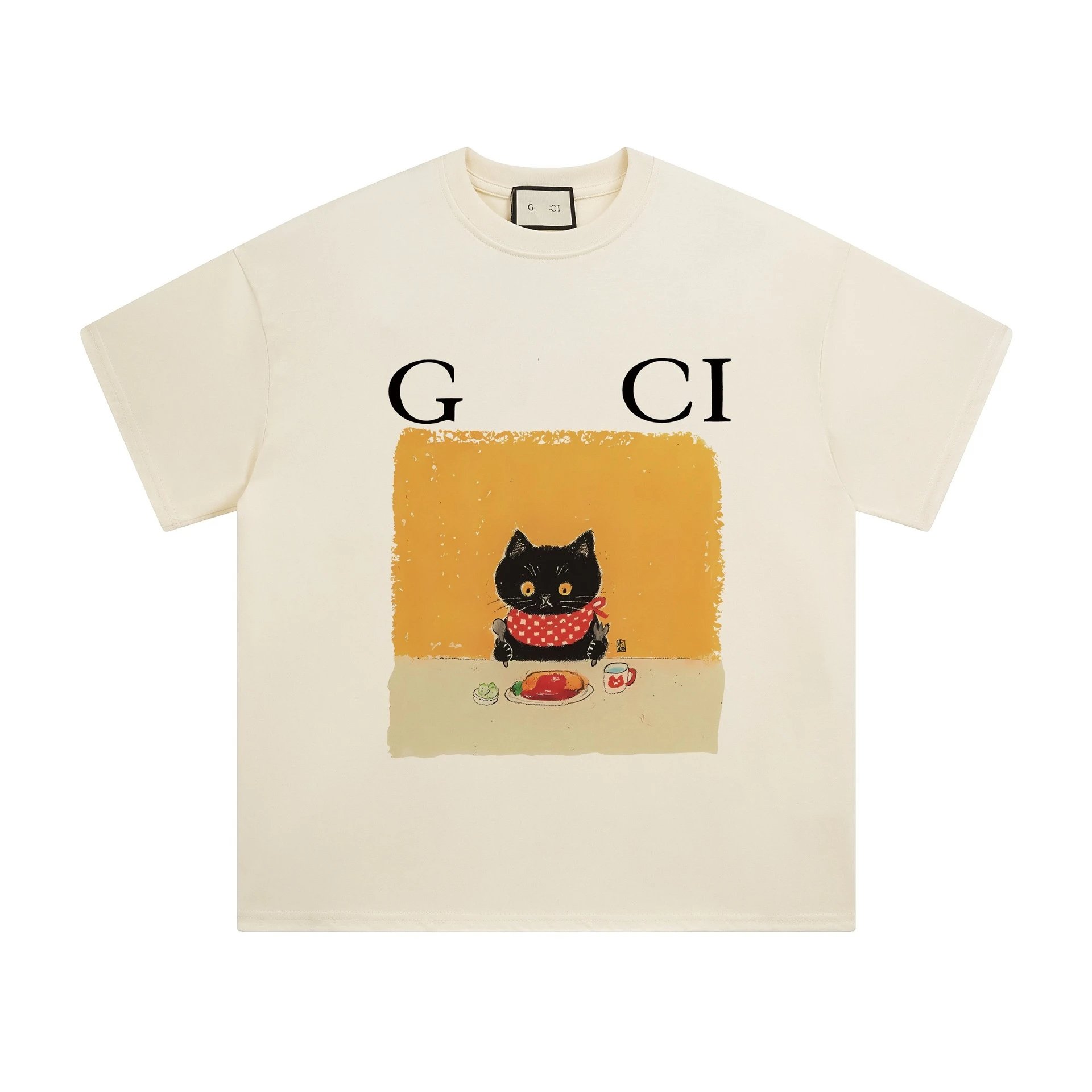 Funny Animal Print Cotton Tee Unisex Ivory - Gallery Image 11 - Detailed View