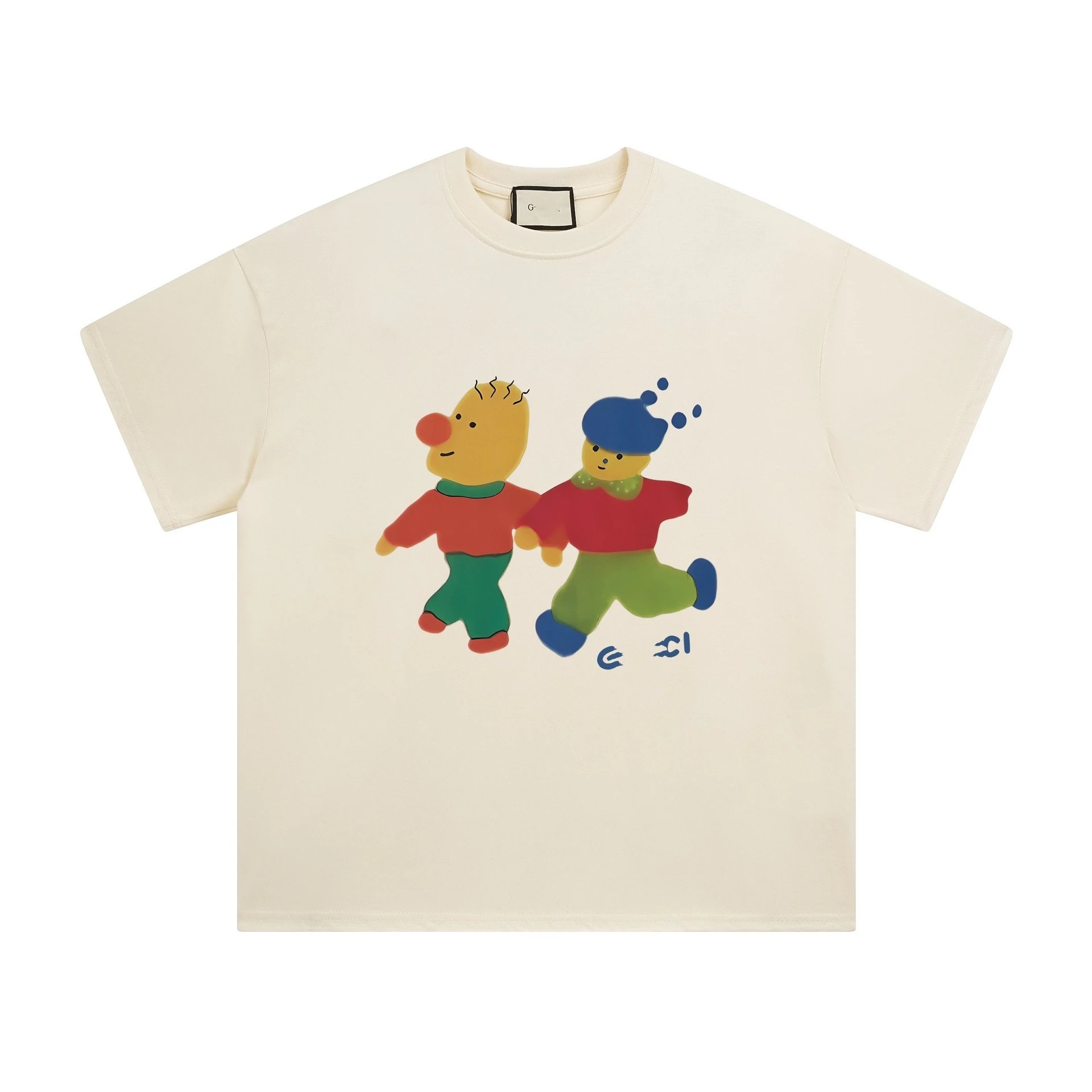 Cartoon Print Cotton Tee Unisex Top - Buff - Gucci - Cnfans - $23.55