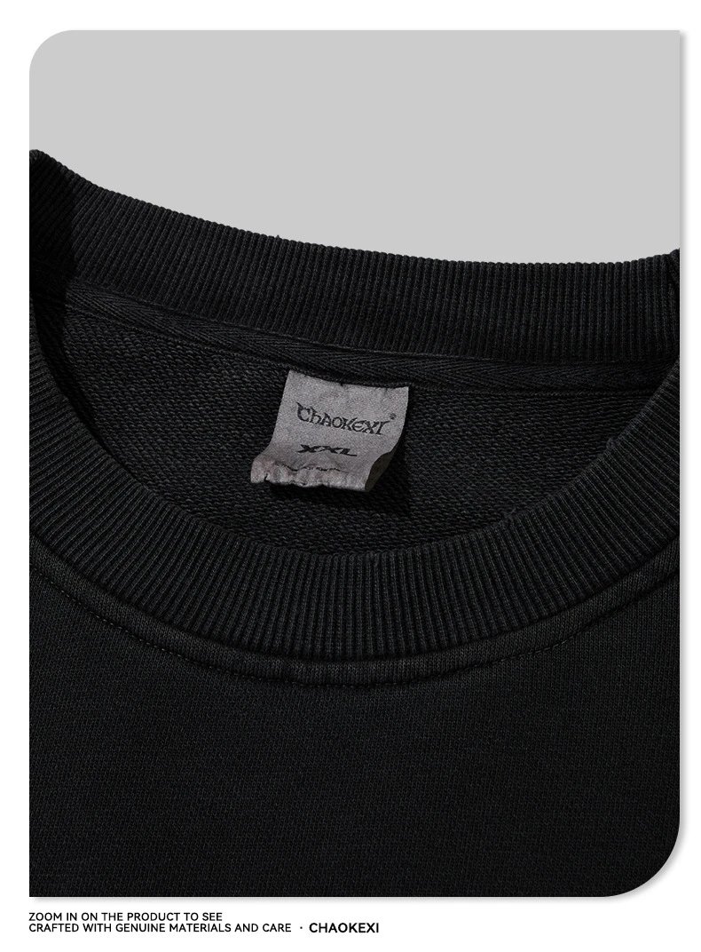 Retro Cotton Rhinestone Fake Two-Piece Hoodie Onyx - Gallery Image 8 - Detailed View