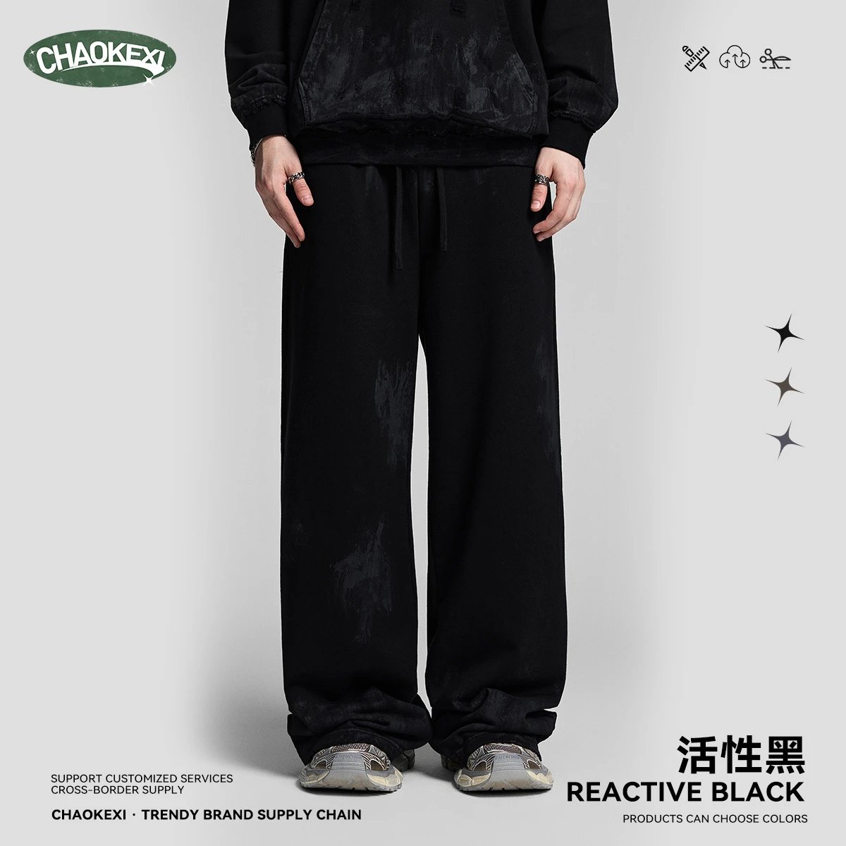 Vintage Straight-Leg Pants Casual Trousers Jet Black - ChaoKeXi - Cnfans - $30.56
