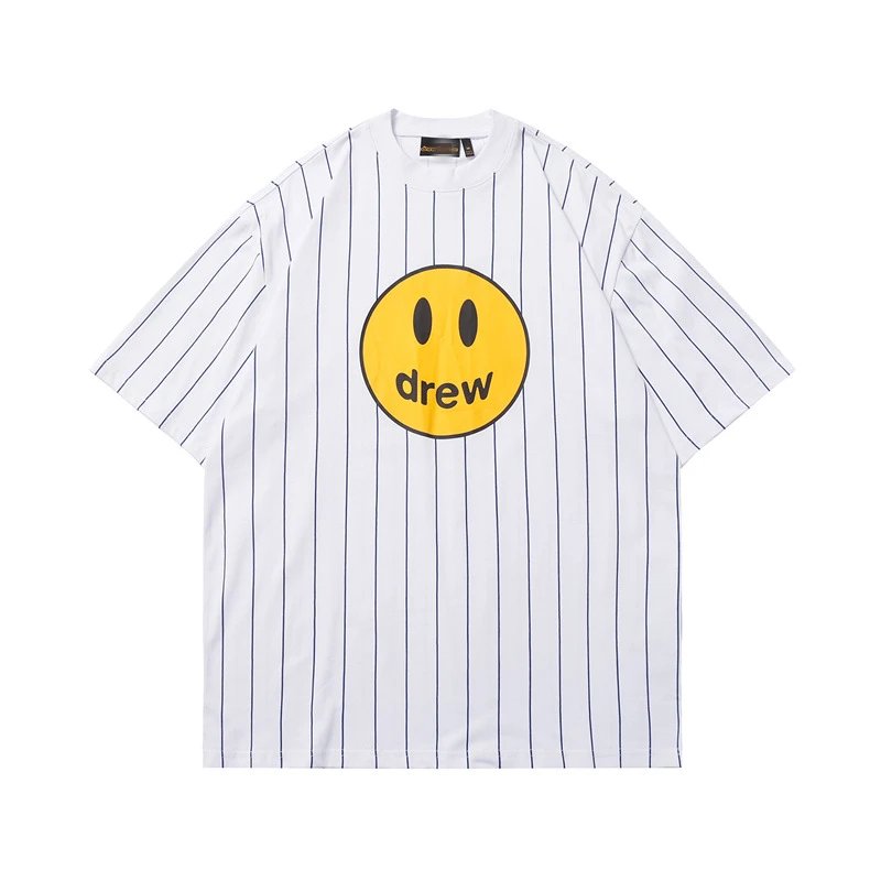 Street Striped Smiley Cotton Tee Ivory - Drew(Drew House) - Cnfans - $22.58