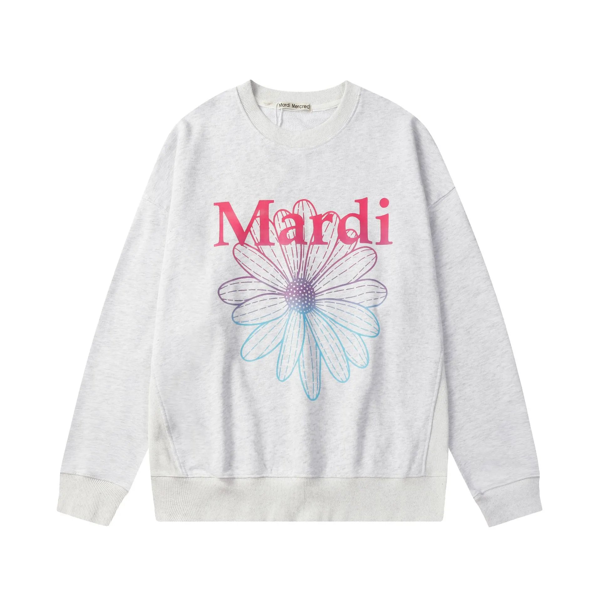 Trendy Oversized Daisy Graphic Crewneck Pullover, Ash Grey - High Quality Product Image - Cnfans