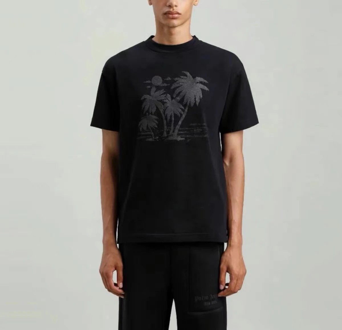 Streetwear Palm Tree Graphic Cotton Tee Black/White - Gallery Image 11 - Detailed View