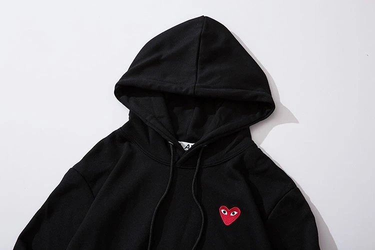 CDG Play Heart Hoodie Black/White - Gallery Image 6 - Detailed View