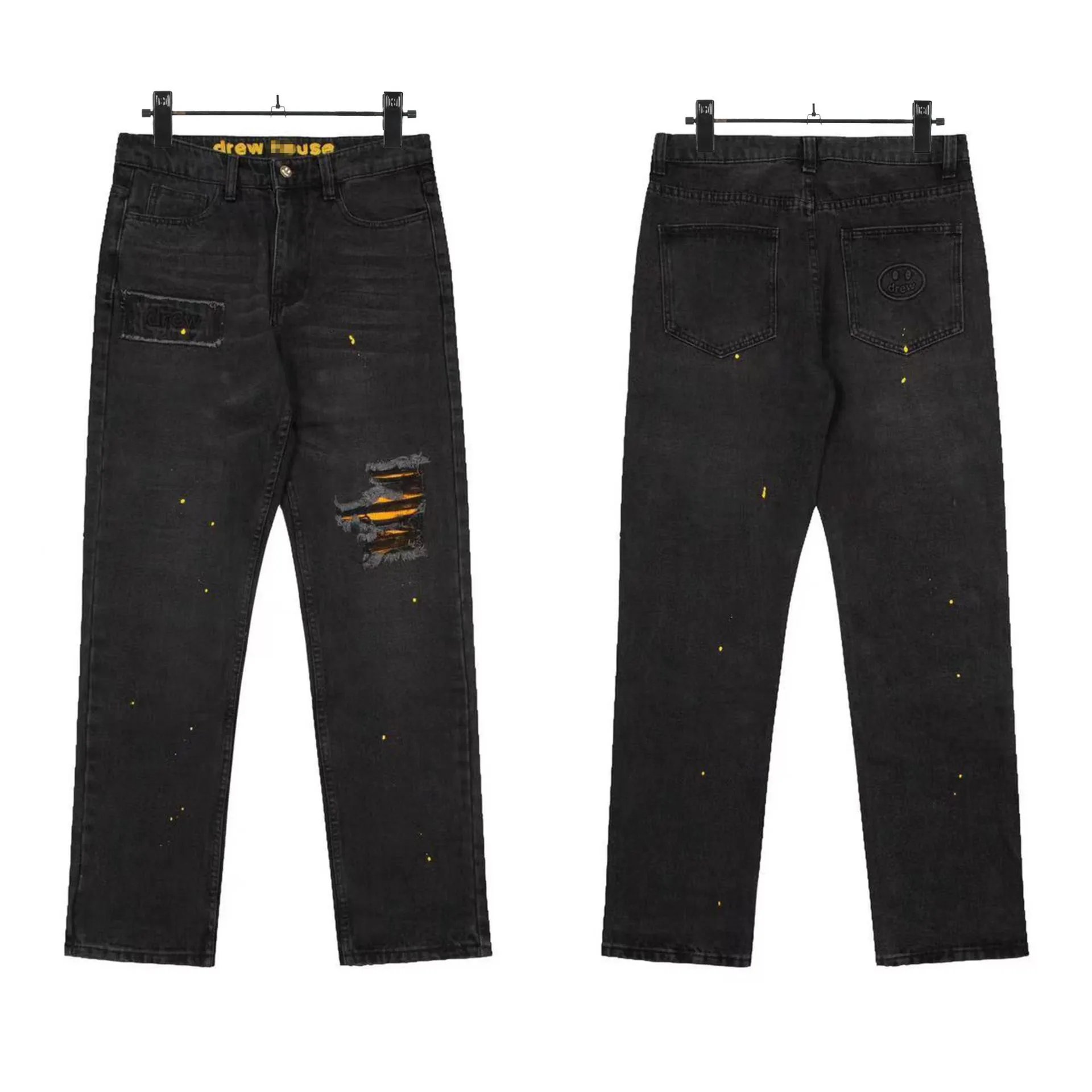Distressed Washed Denim Streetwear Pants Charcoal - Drew(Drew House) - Cnfans - $40.00