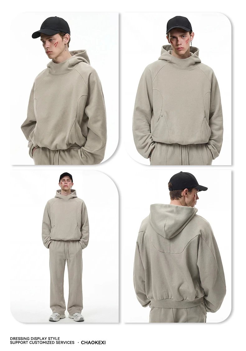 American 330g Fleece Street Hoodie Winter Mens Apricot - Gallery Image 3 - Detailed View