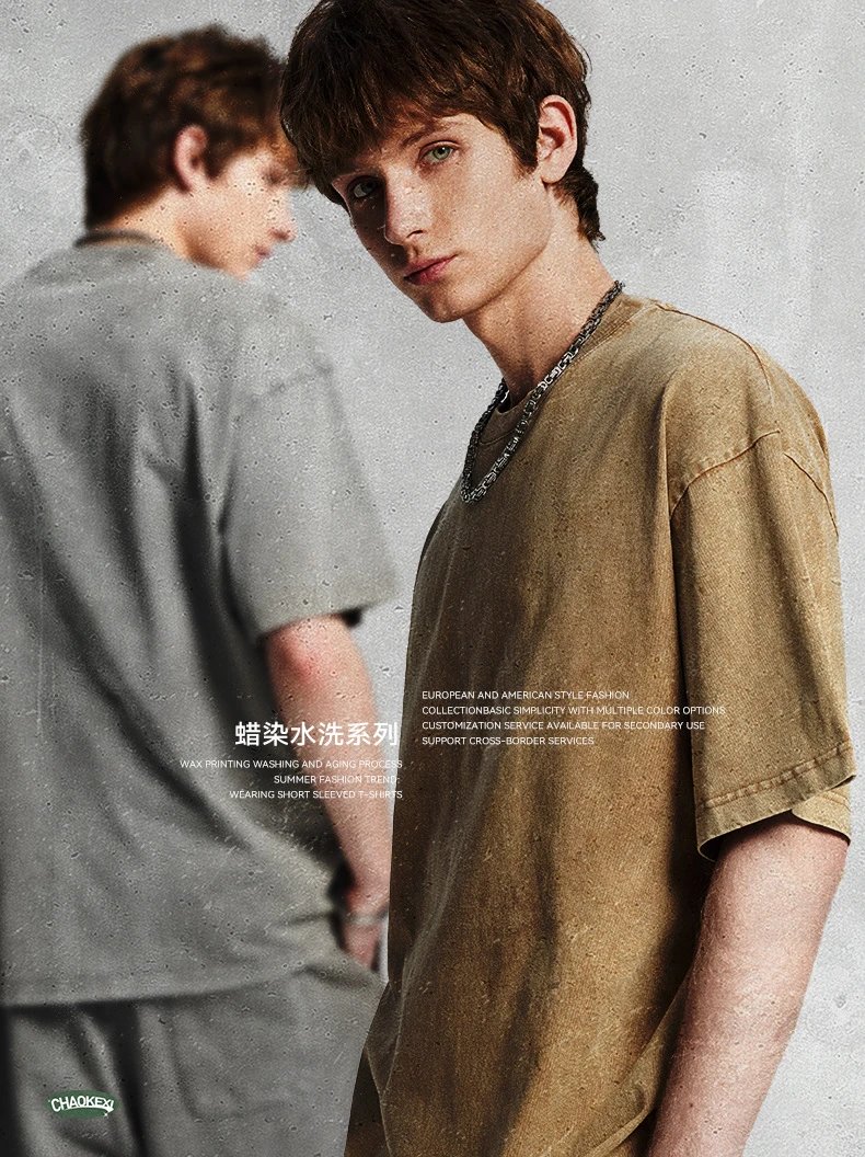 Vintage Cotton Oversized Tee Distressed Waxed Charcoal - Gallery Image 9 - Detailed View