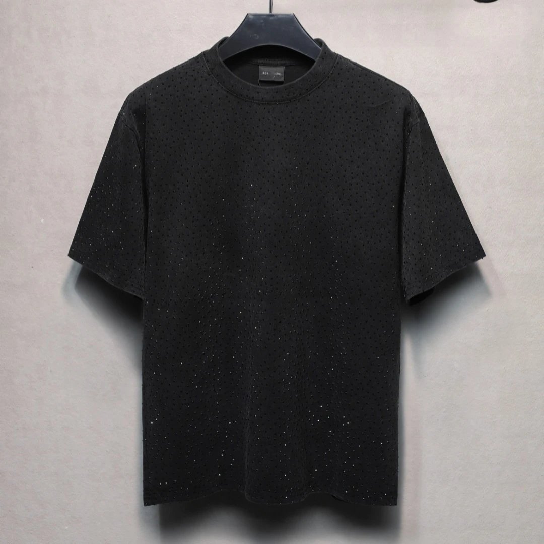 Street Rhinestone Cotton T-Shirt Unisex Onyx - Gallery Image 1 - Detailed View
