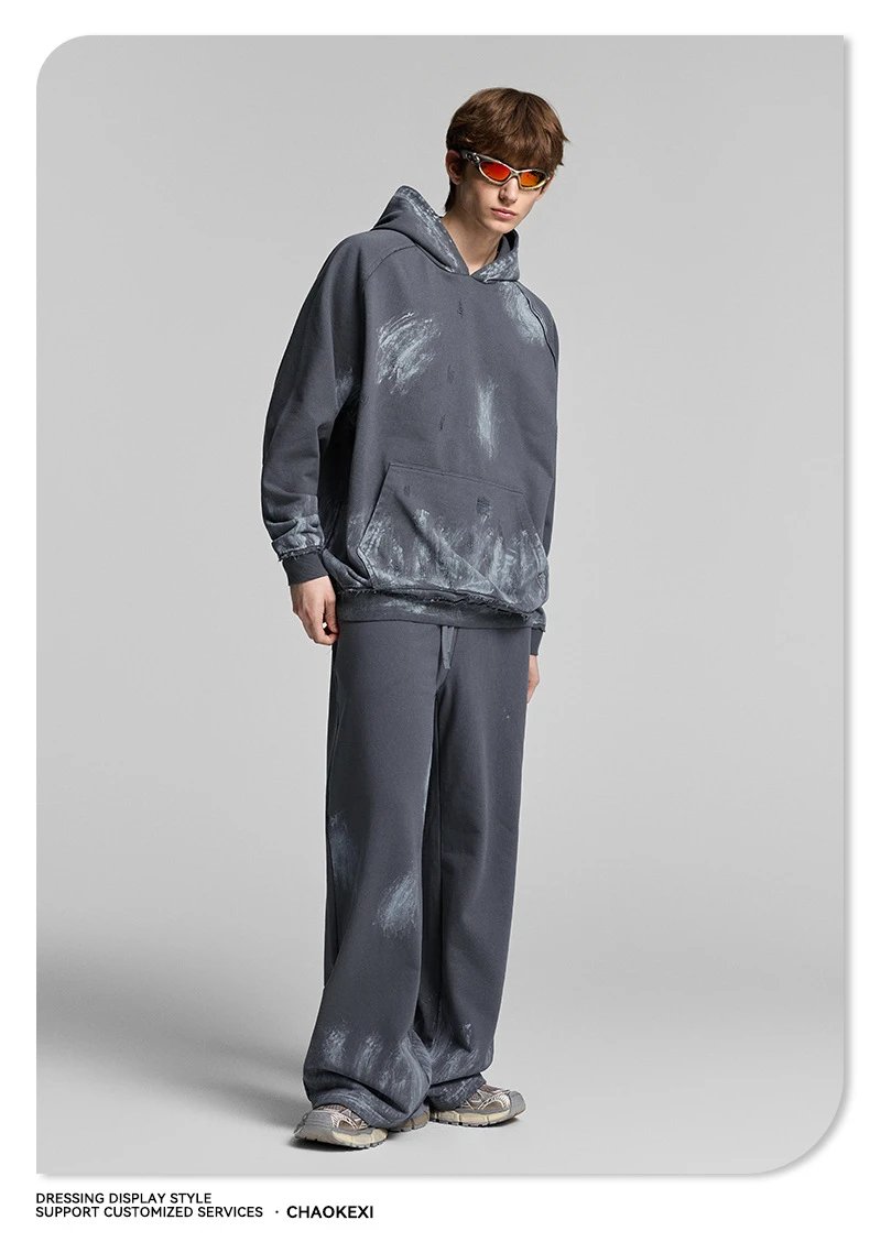 Vintage Painted Pullover Hoodie Set Onyx - Gallery Image 7 - Detailed View