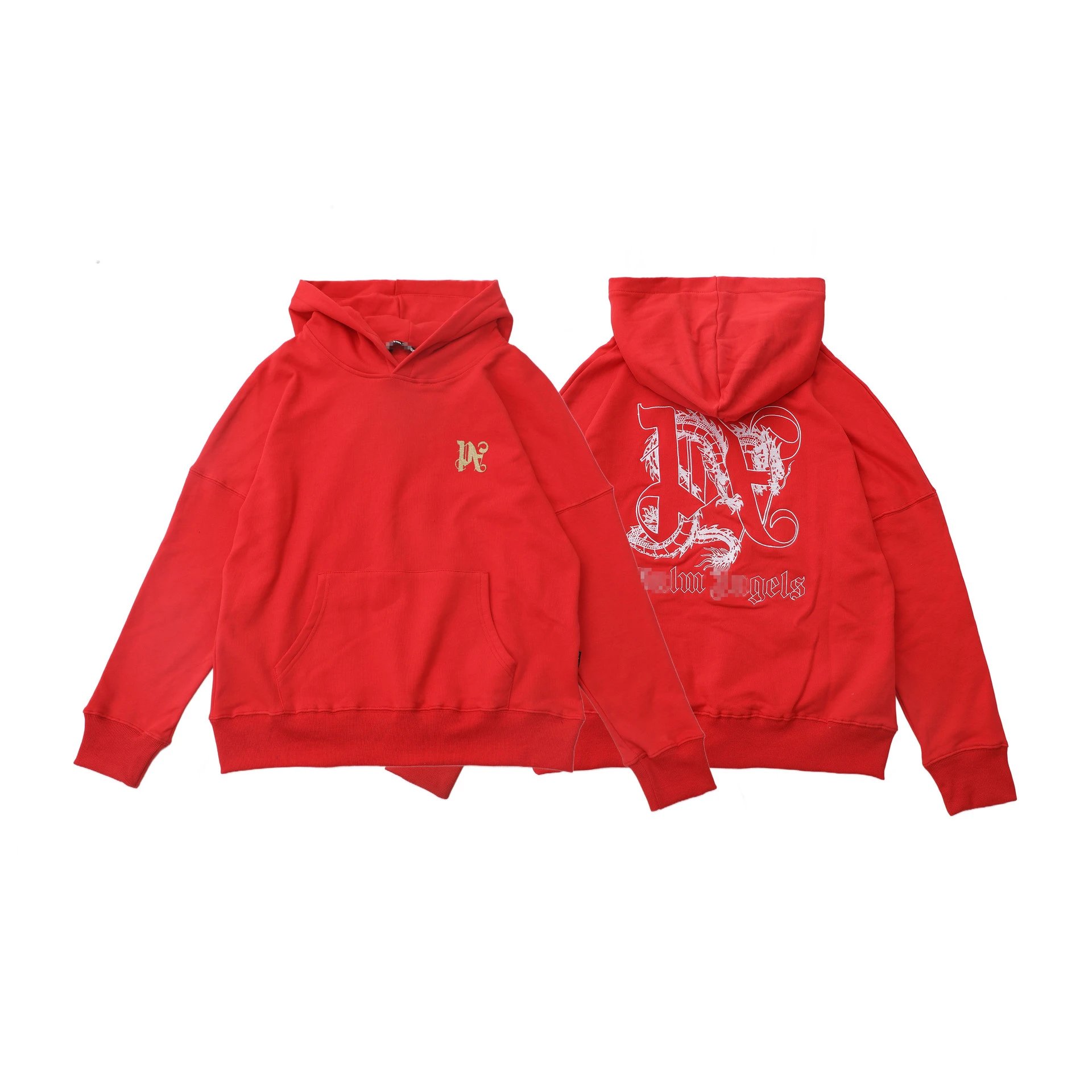 Street Cotton Dragon Hoodie Unisex Outerwear Scarlet - Gallery Image 3 - Detailed View