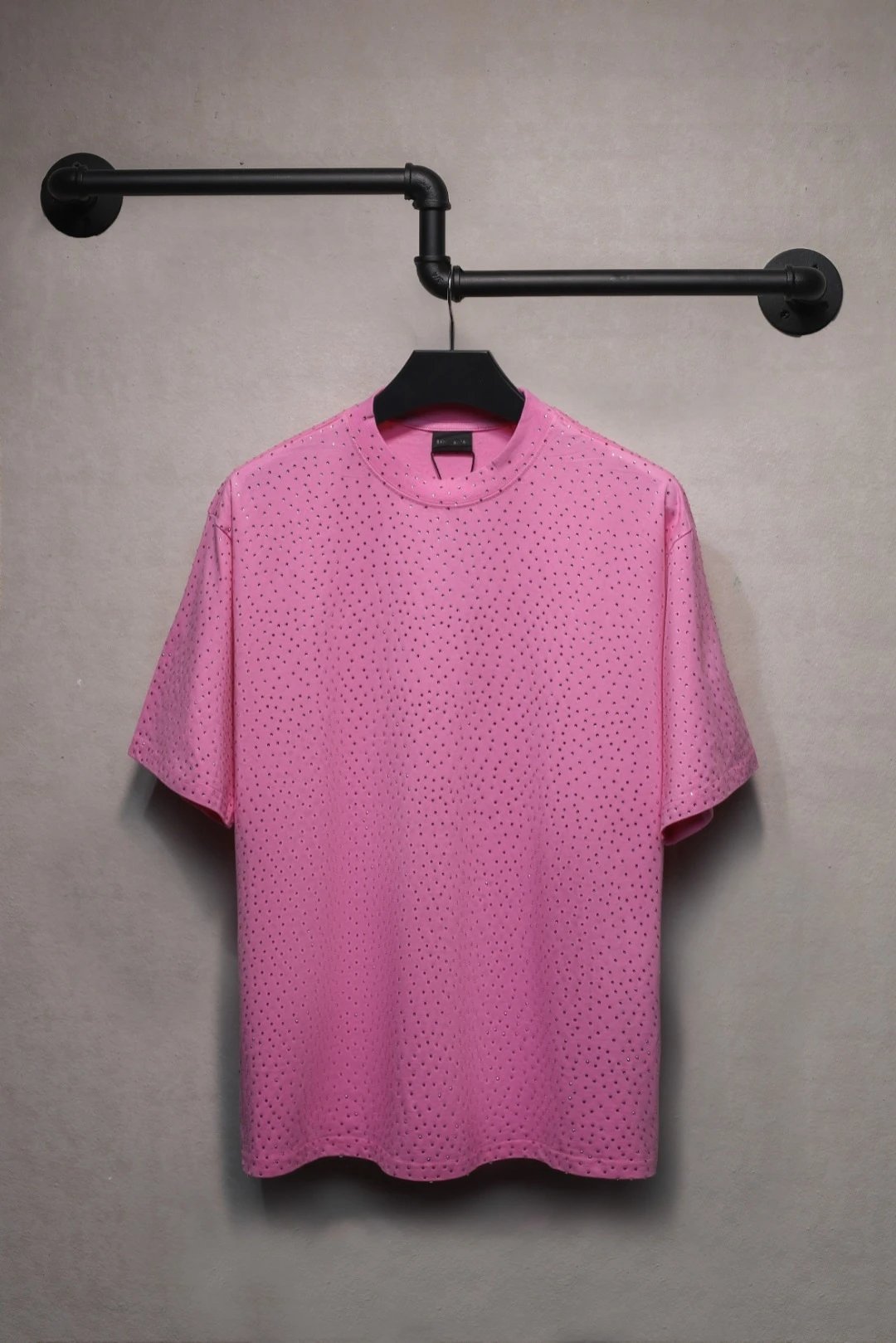 Street Rhinestone Short Sleeve Unisex Tee - Fuchsia - Balenciaga - Cnfans - $41.29