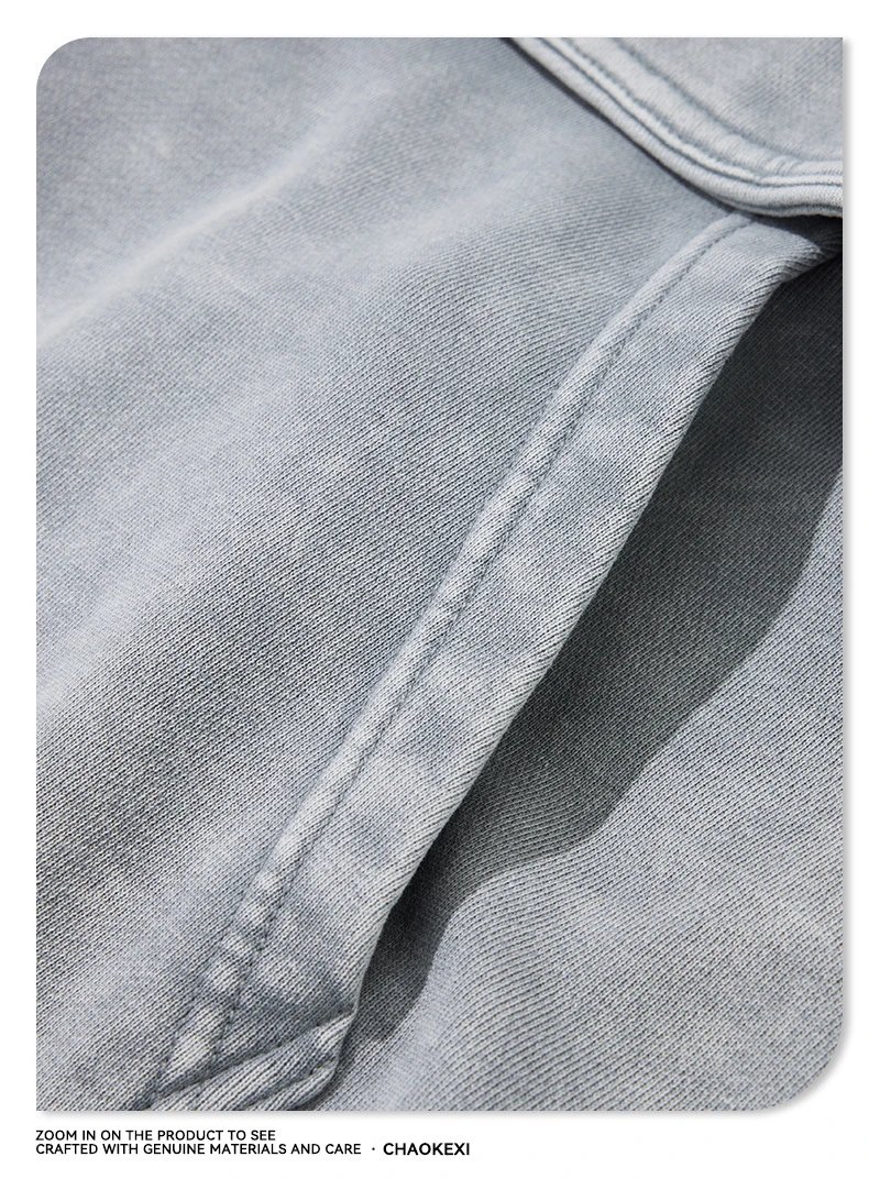 Men Heavyweight 430g Washed Pullover Hoodie Mud Gray - Gallery Image 10 - Detailed View