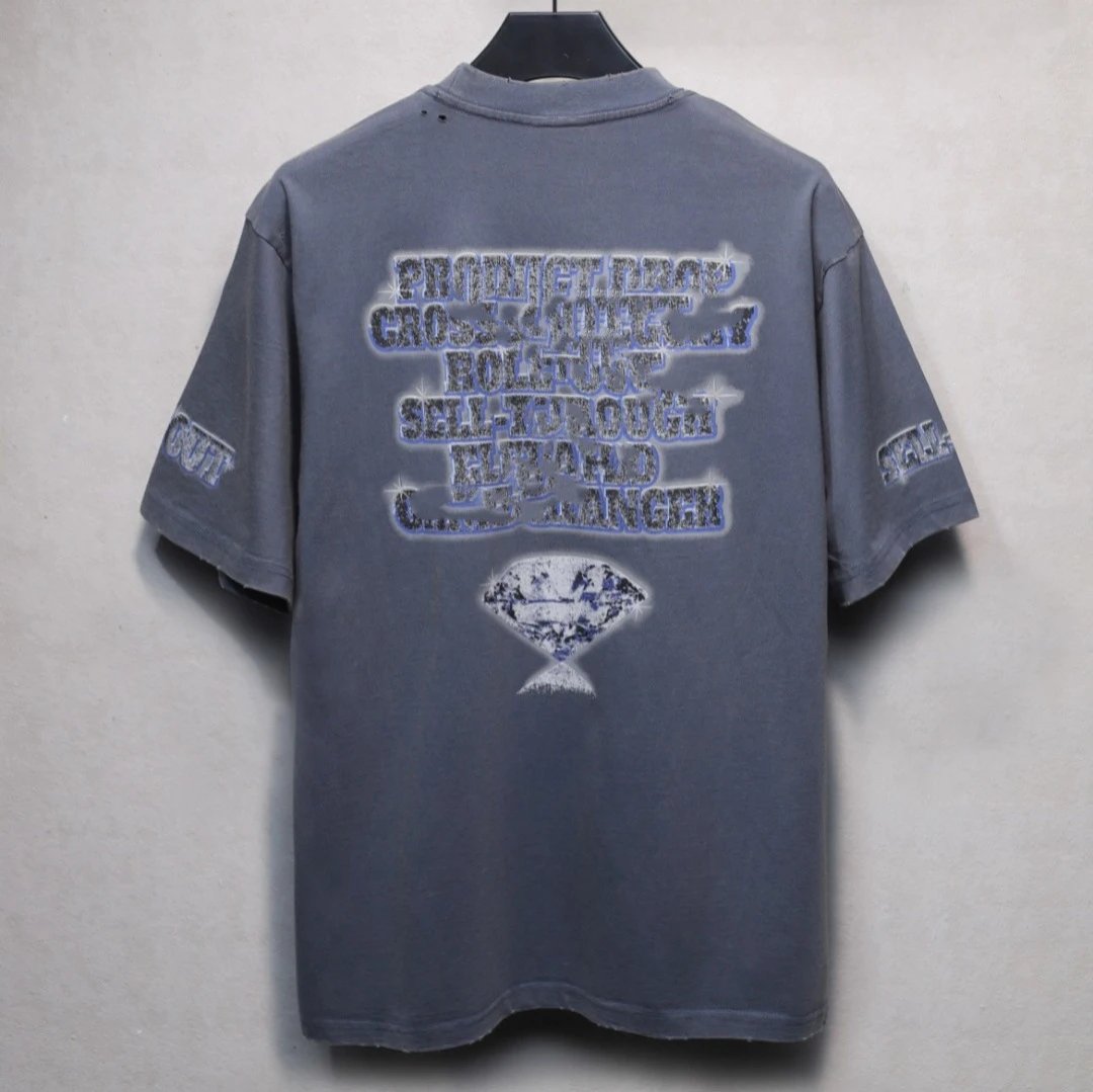 Distressed Cotton Graphic Tee Unisex Slate - Gallery Image 4 - Detailed View