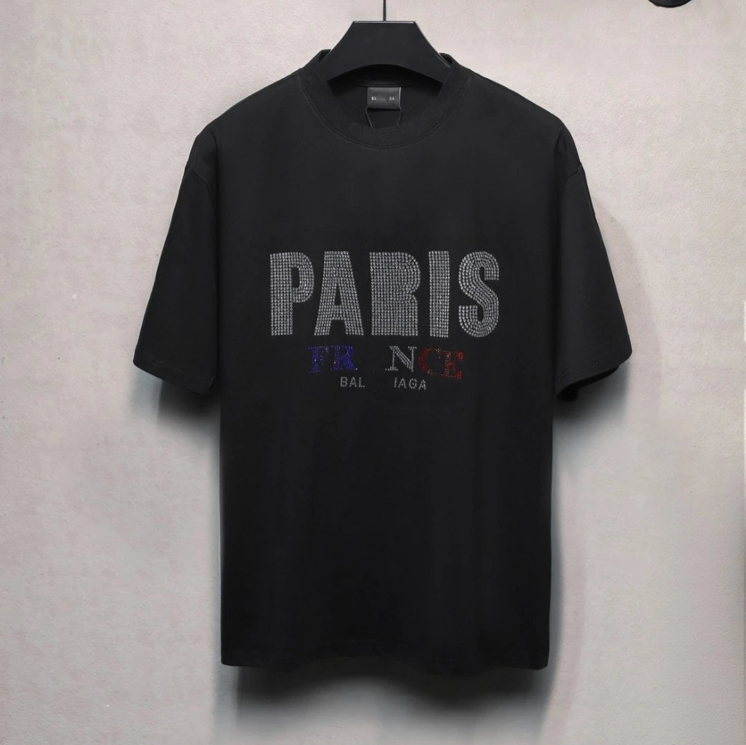 Paris Rhinestone Cotton Tee Unisex Casual Rose - Gallery Image 1 - Detailed View