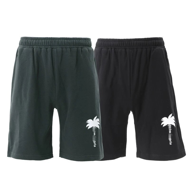 Streetwear Palm Tree Print Casual Shorts Unisex Black - Gallery Image 2 - Detailed View