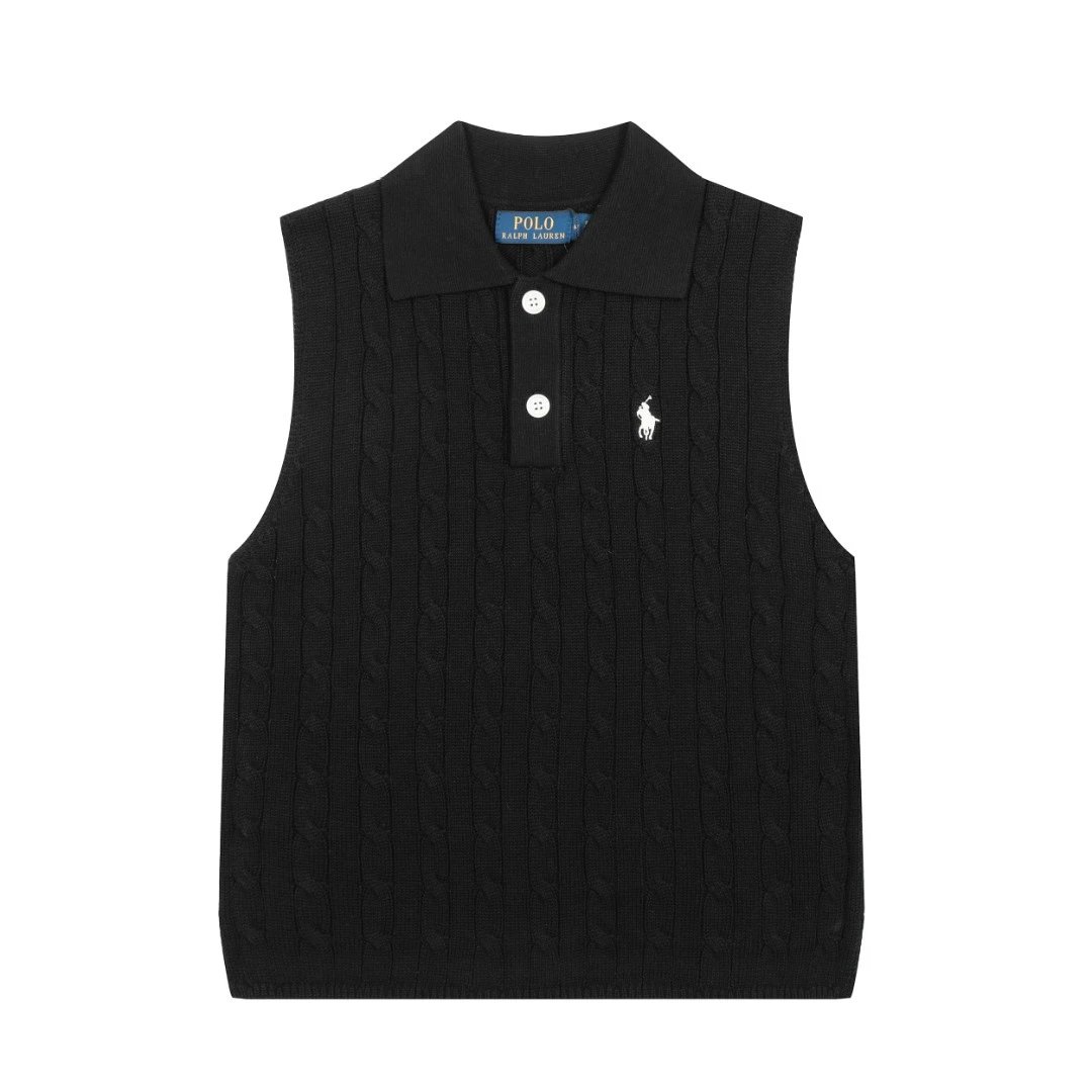 Cable Knit Sleeveless Polo Vest Top Rose - Gallery Image 14 - Detailed View