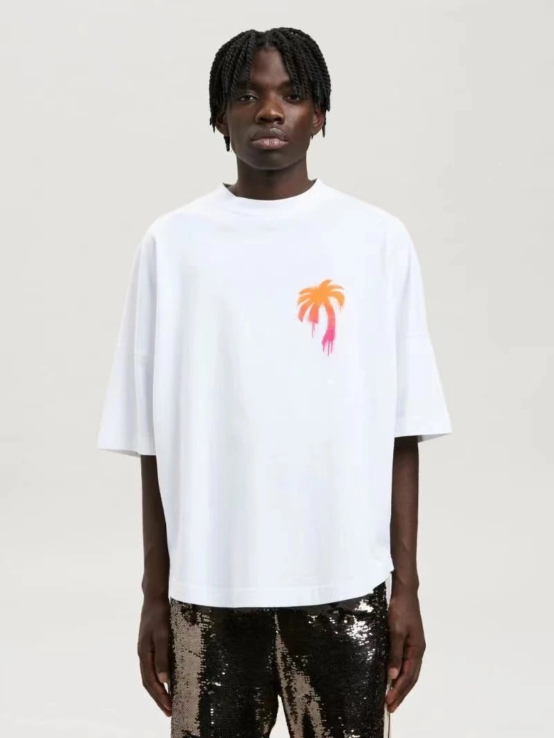 Graffiti Palm Tree Cotton T-Shirt White - Gallery Image 9 - Detailed View