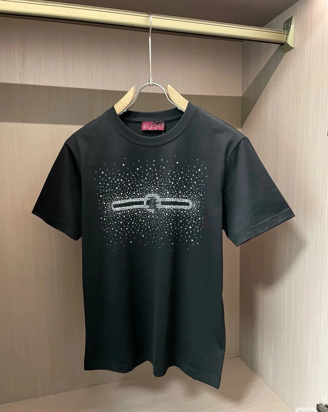 Rhinestone Cotton Tee Casual Top Unisex Onyx - Gucci - Cnfans - $22.58