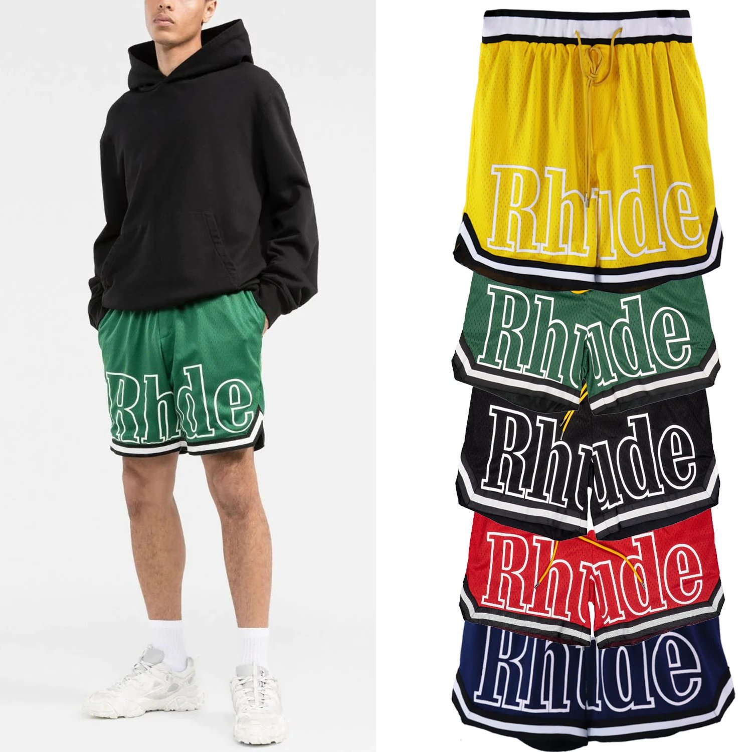 Rhude Colorblock Mesh Shorts Multicolor - Gallery Image 3 - Detailed View