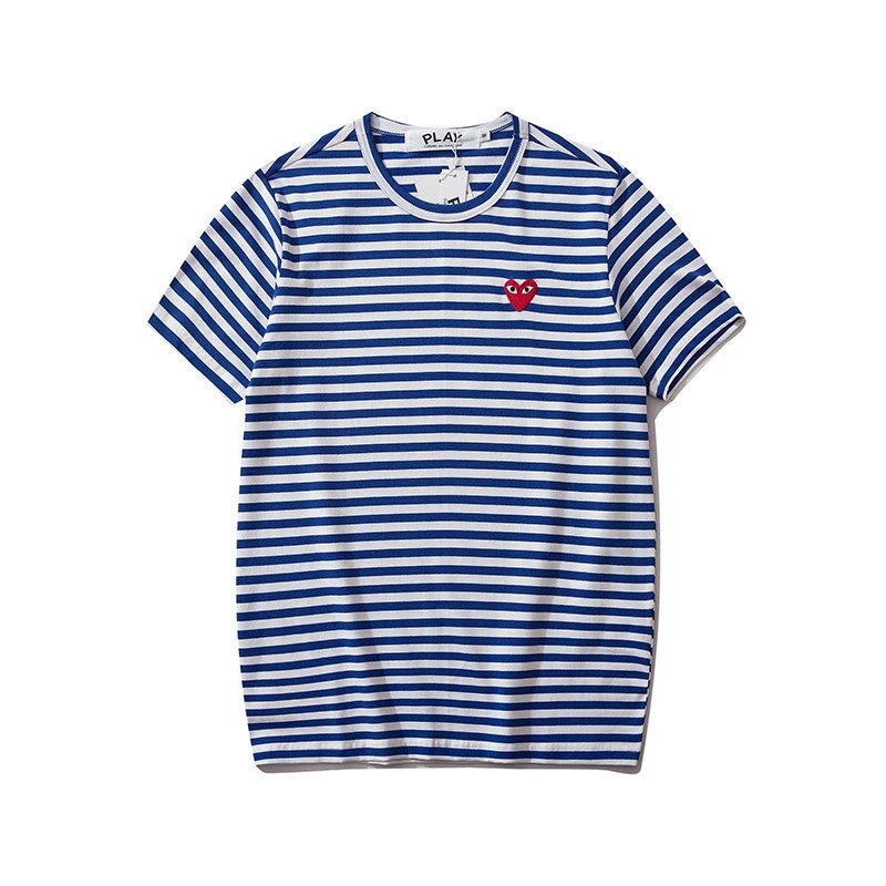 CDG Play Heart Striped Tee Multicolor - Gallery Image 2 - Detailed View