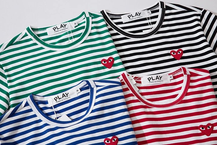CDG Play Heart Striped Tee Multicolor - Gallery Image 6 - Detailed View