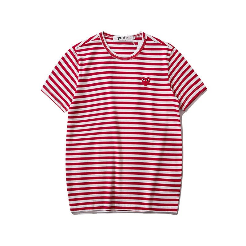 CDG Play Heart Striped Tee Multicolor - Gallery Image 3 - Detailed View