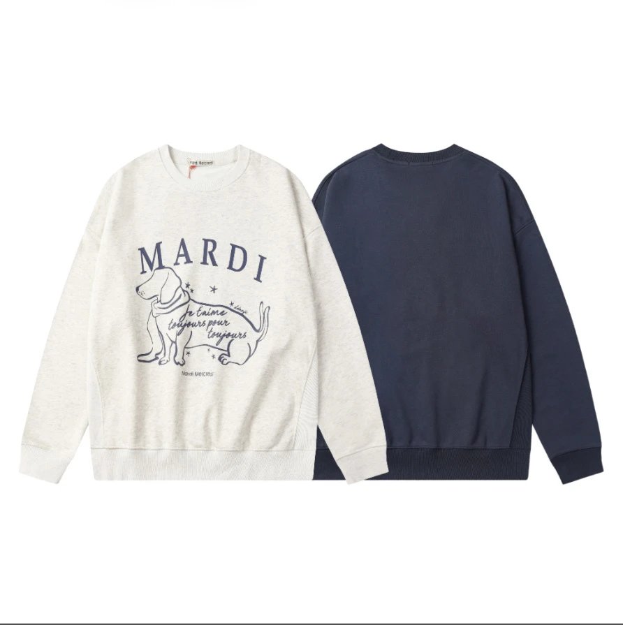 Unisex Dachshund Print Crewneck Sweatshirt Casual Indigo Blue - Gallery Image 2 - Detailed View