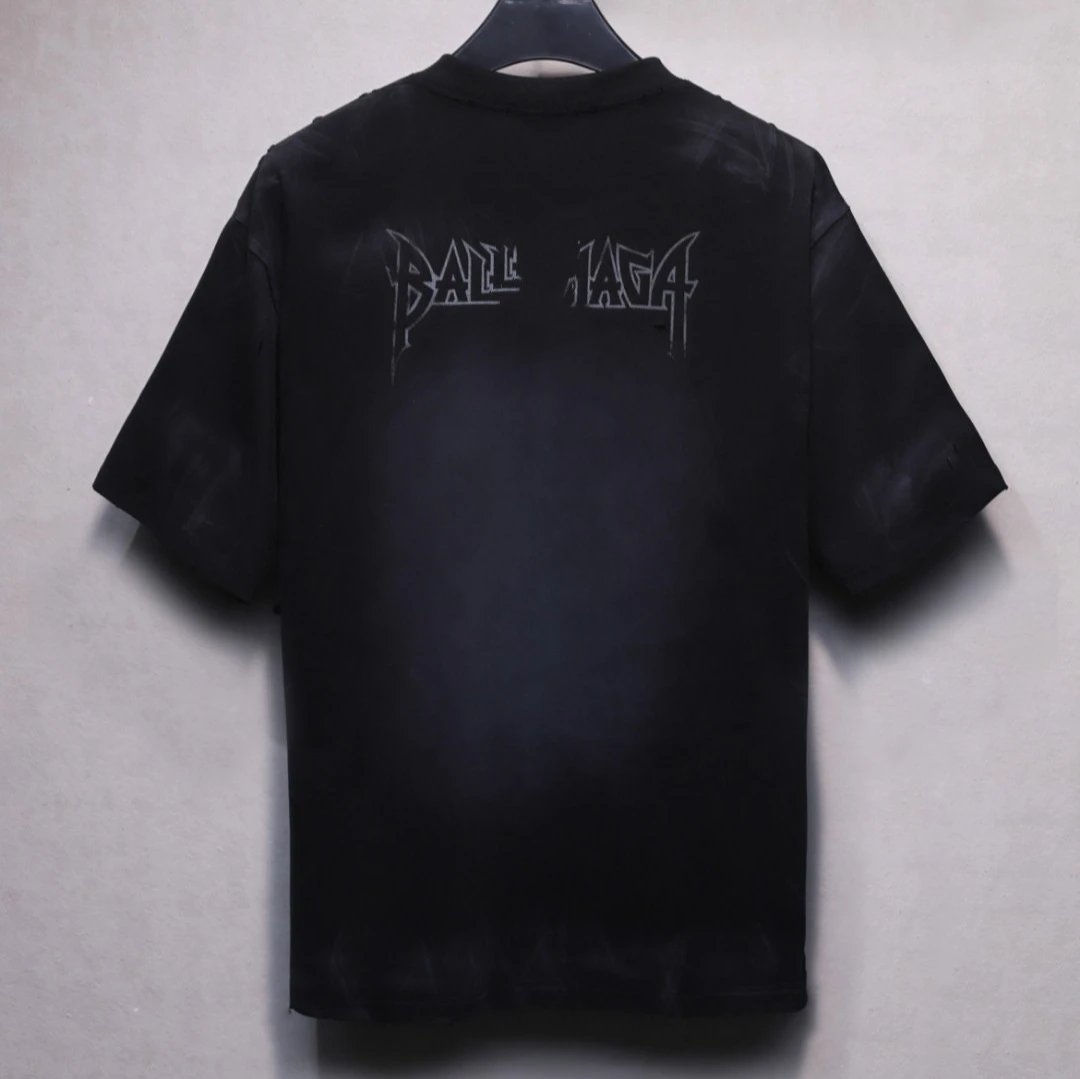 Balenciaga Paris Black Distressed Tee - Gallery Image 2 - Detailed View