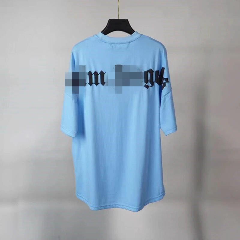 Streetwear Letter Print Oversized T-Shirt Pastel Blue - Palm Angels - Cnfans - $21.61