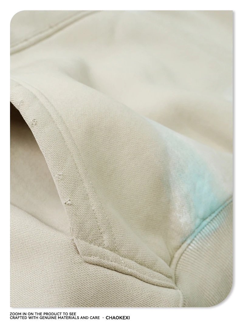 Men Heavyweight Washed Streetwear Hoodie 380g Soft Apricot - Gallery Image 9 - Detailed View