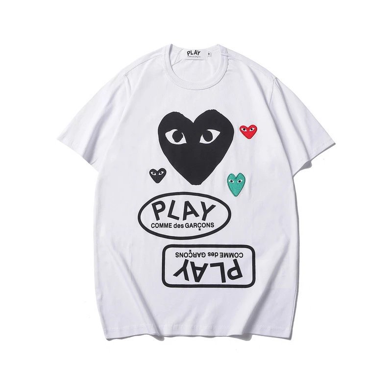 CDG Play Heart Embroidery Tee White - Gallery Image 2 - Detailed View