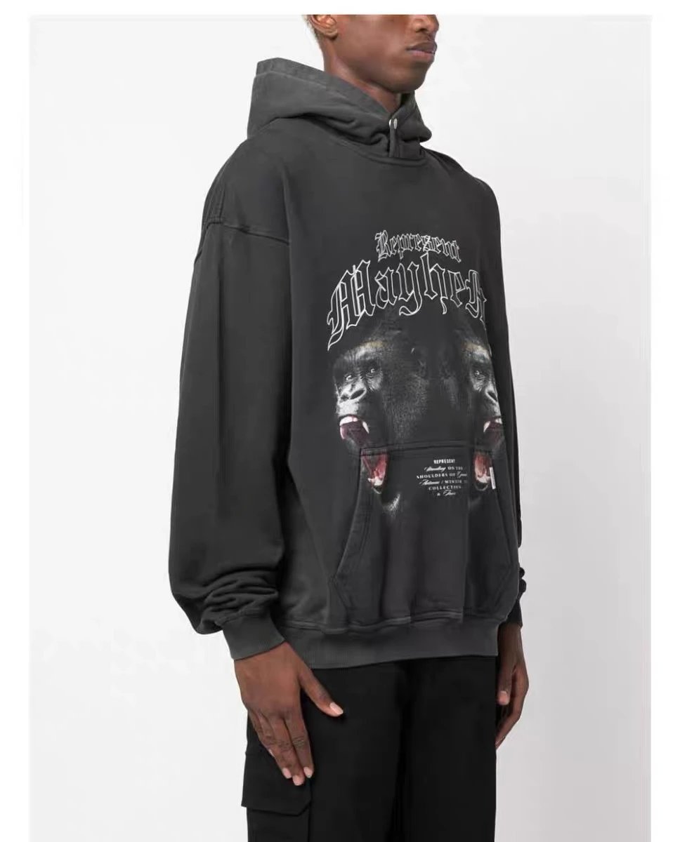 Vintage Graphic Pullover Hoodie Unisex Washed Black - Gallery Image 4 - Detailed View