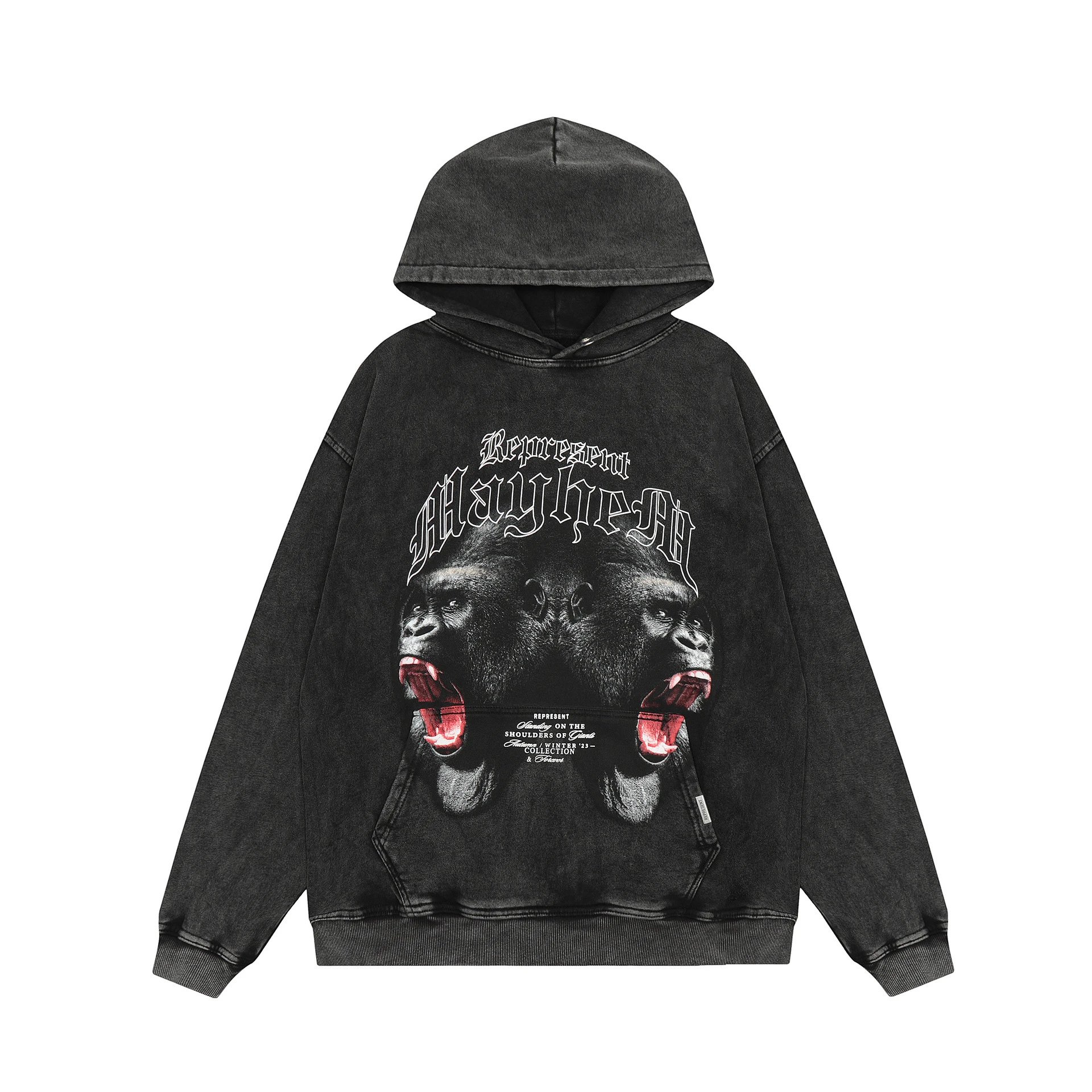 Vintage Graphic Pullover Hoodie Unisex Washed Black - Gallery Image 2 - Detailed View
