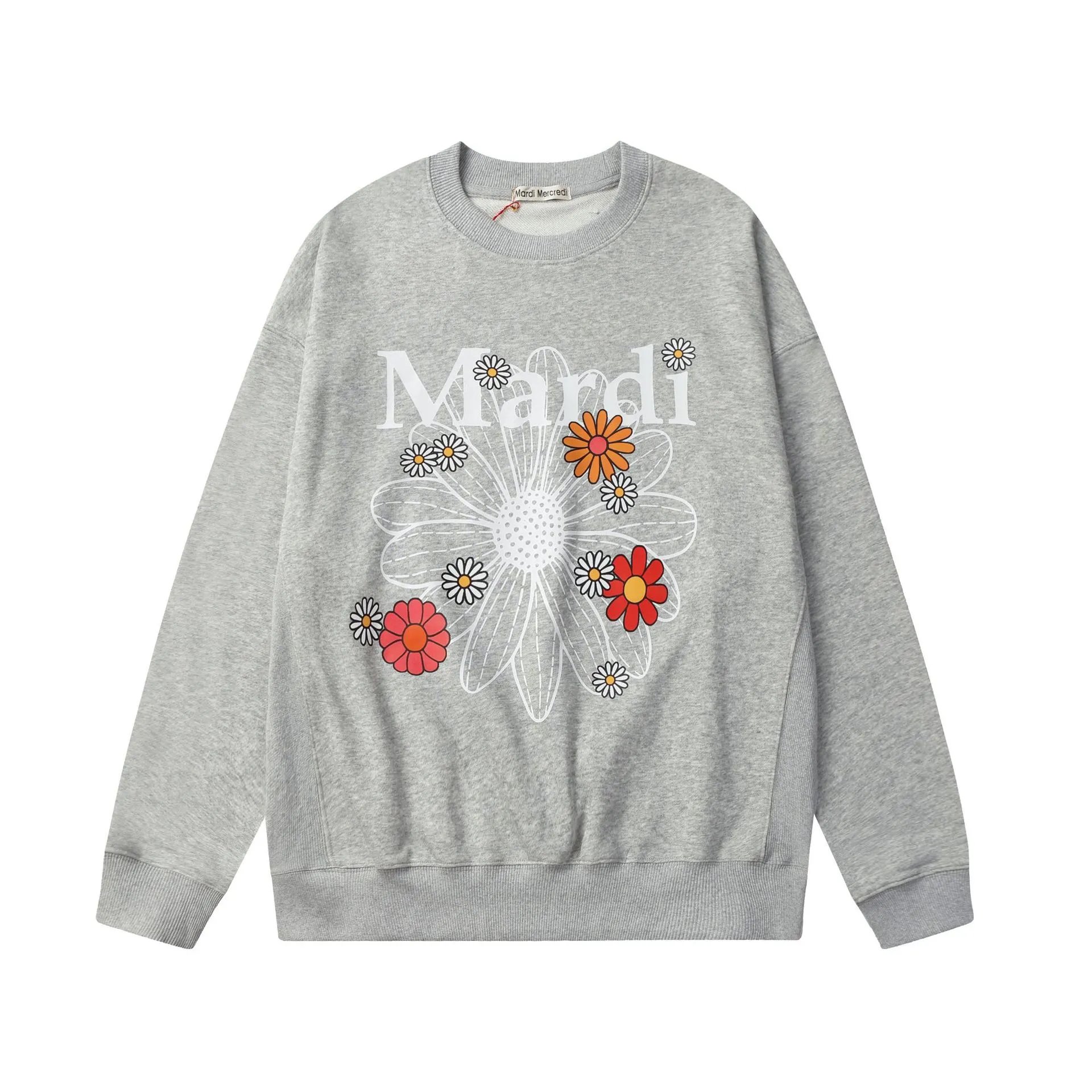 Women's Trendy Daisy Print Crewneck Pullover Sweatshirt Ash Grey - Mardi Mercredi - Cnfans - $26.45