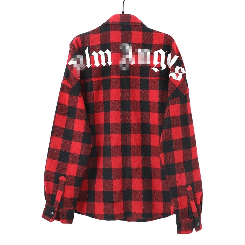 Plaid Flannel Shirt Unisex Casual Outerwear - Scarlet - Gallery Image 2 - Detailed View