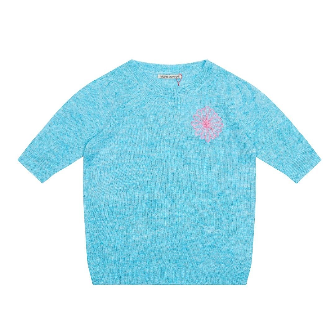 Autumn Women's Daisy Embroidered Knit Sweater Aqua - Mardi Mercredi - Cnfans - $28.06