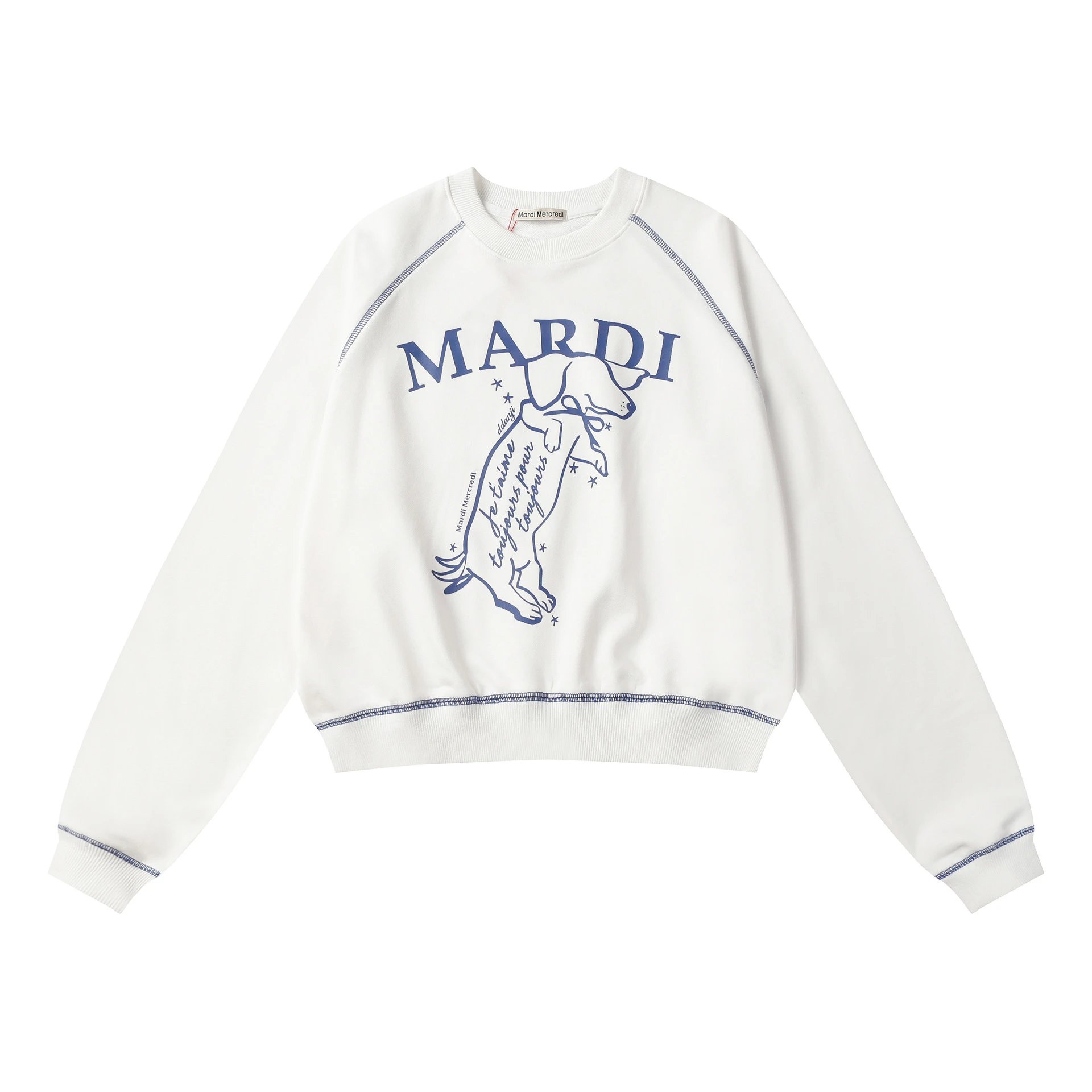 Unisex Dachshund Graphic Raglan Sweatshirt, Midnight Blue - Gallery Image 2 - Detailed View