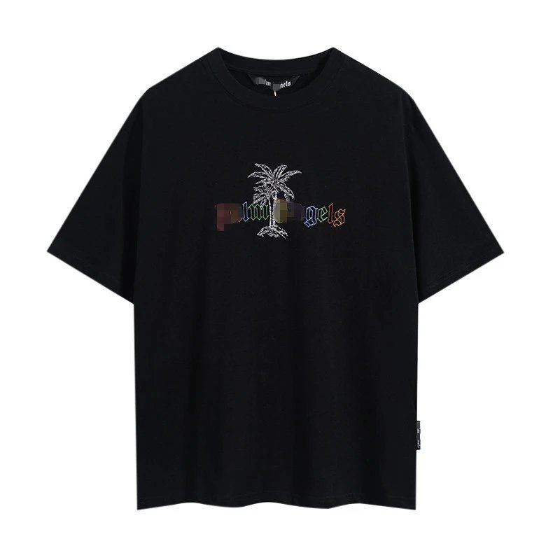 Unisex Streetwear Cotton Palm Tree Graphic T-Shirt Black - Palm Angels - Cnfans - $20.32