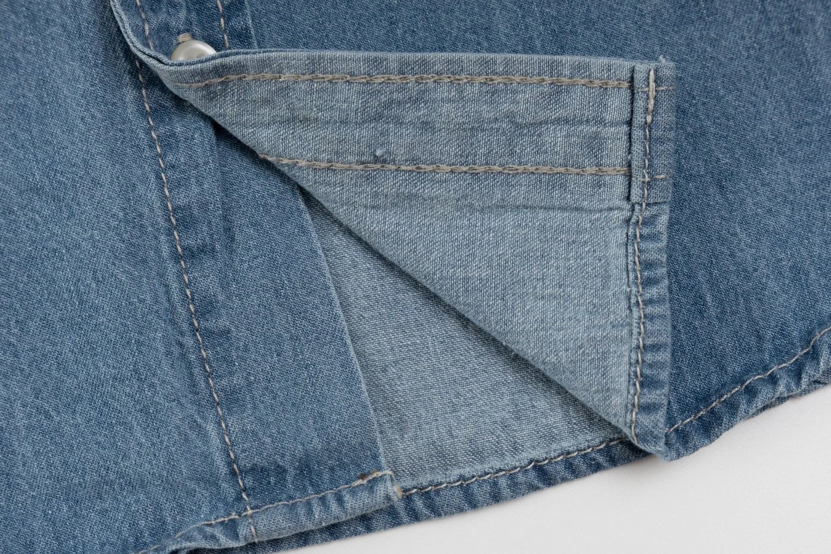 Casual Cotton Long Sleeve Denim Shirt, Chambray - Gallery Image 11 - Detailed View