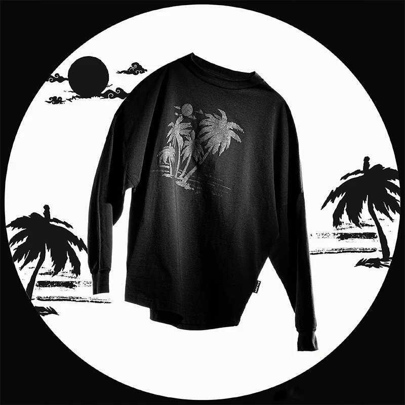 Cotton Graphic Long Sleeve Tee Unisex Jet Black - Gallery Image 8 - Detailed View