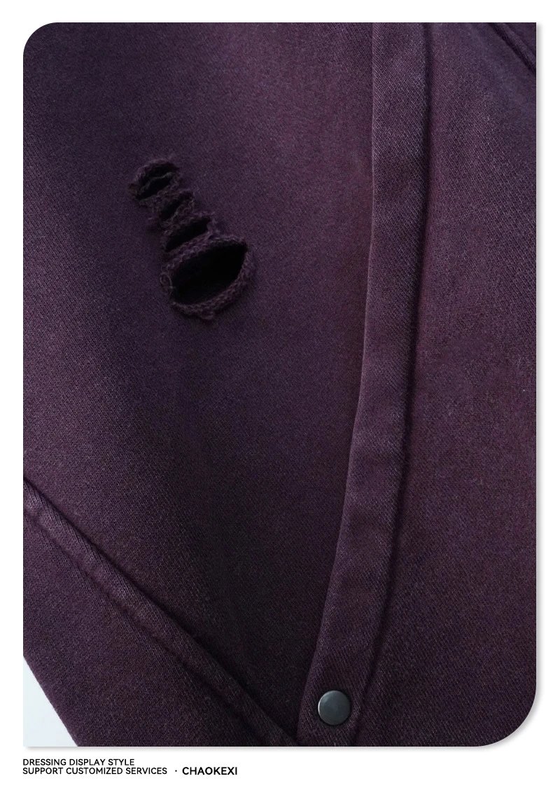 CHAOKEXI Washed Distressed Hoodie Multicolor - Gallery Image 13 - Detailed View